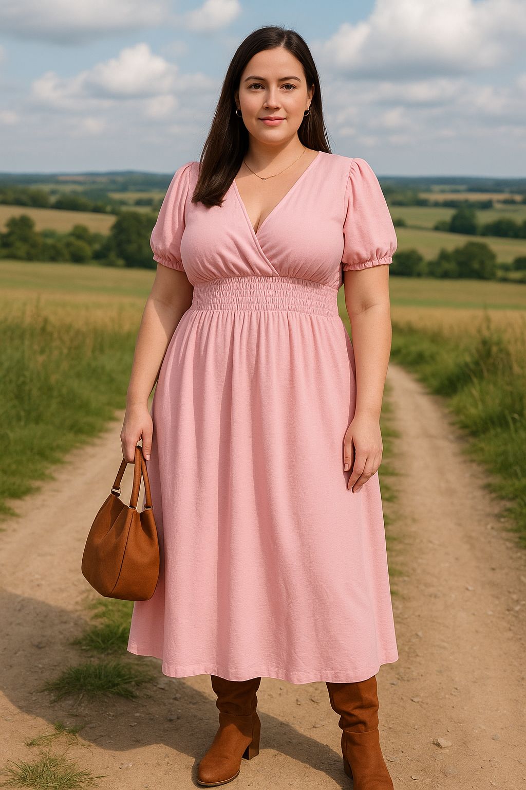 Vestido Campesina Rosa Talla Grande