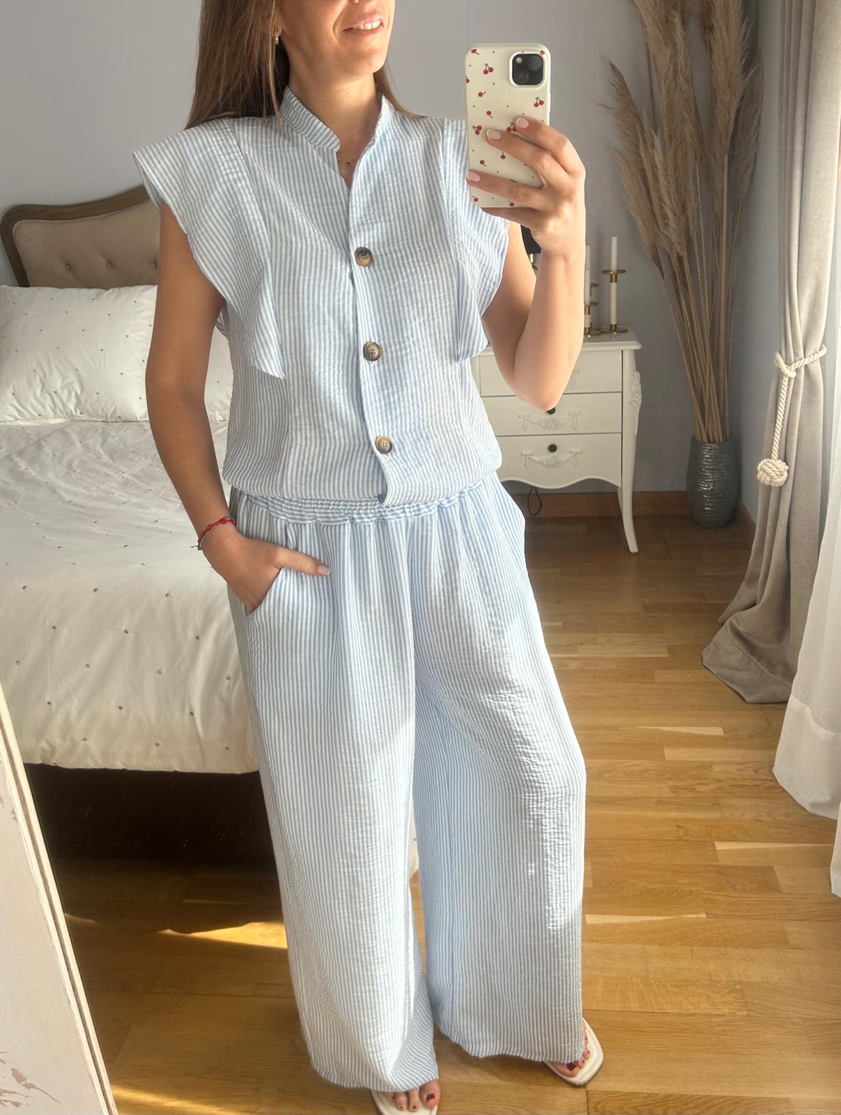 Conjunto Rayado Azul Bebé