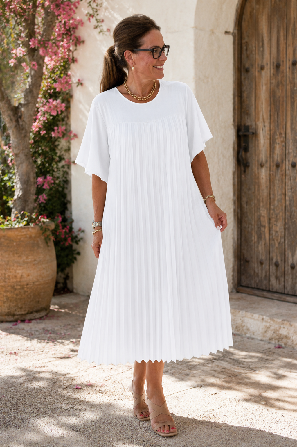 Vestido plisado Blanco