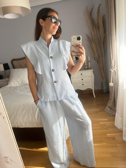 Conjunto Rayado Azul Bebé